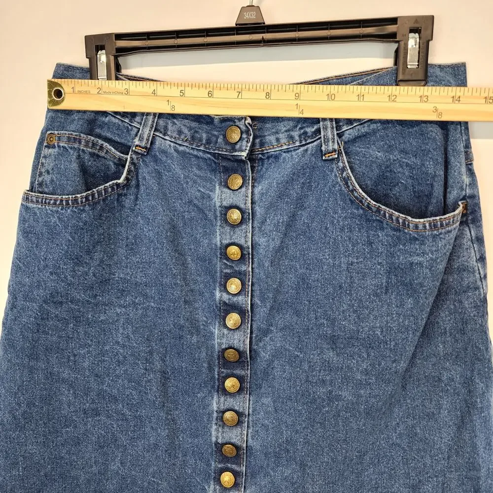 Vintage Womens Denim Mini Skirt Size 12 28" Blue Frayed Stuffed Shirt Jeanswear - Picture 7 of 9